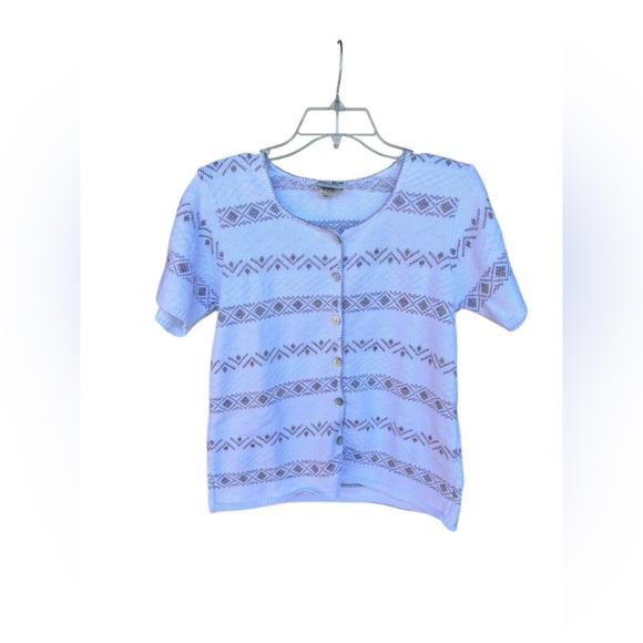 reba rose Sweaters - Vintage Reba Rose White Button Up Short Sleeve Sweater Small cottagecore